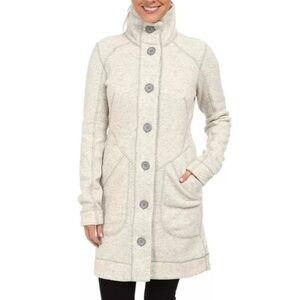 Marmot Maddie Sweater Coat Gray White Wool Blend Button Front High Neck Jacket
